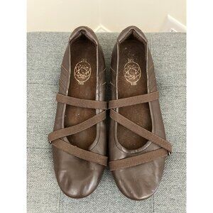 Brown Cross Strap Slip On Shoes Size 6.5